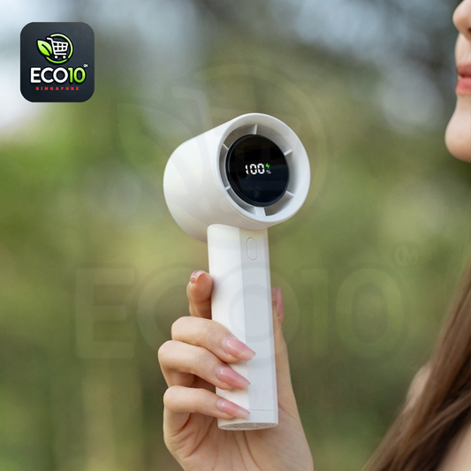 USB Rechargeable Brushless Motor Handheld Fan – Adjustable Speed, Digital Display & Turbo Airflow