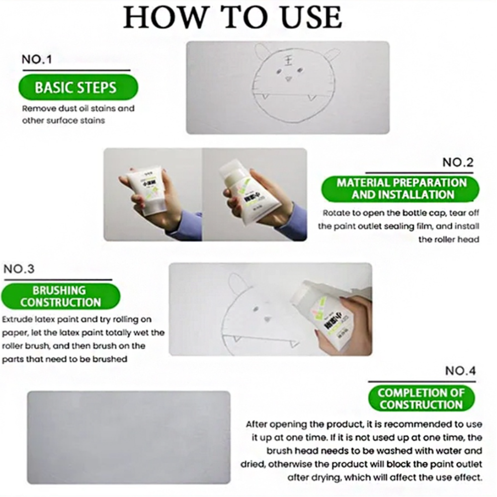 Quick-Drying Wall Paint with Small Rolling Brush – Odorless, High Coverage & Easy to Use