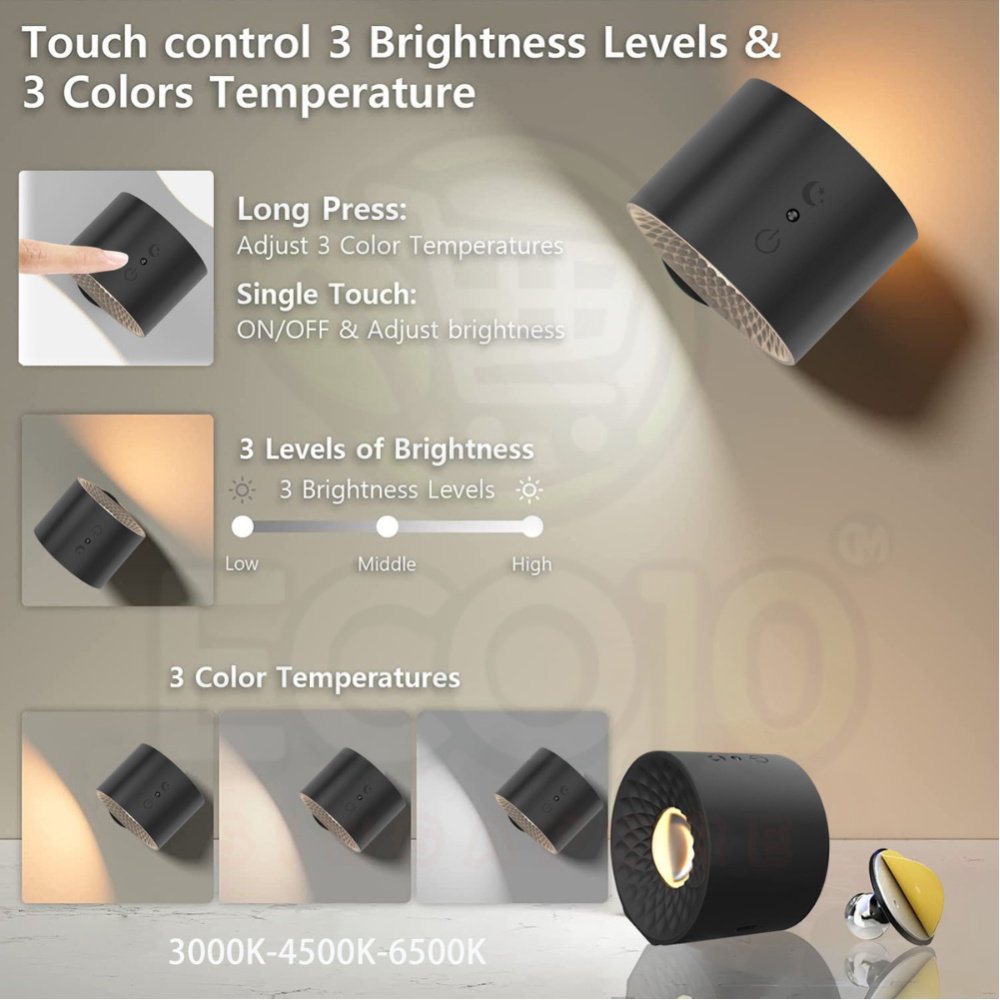 Rechargeable Wall Light – Touch & Remote Control, Adjustable Brightness, 360° Rotation