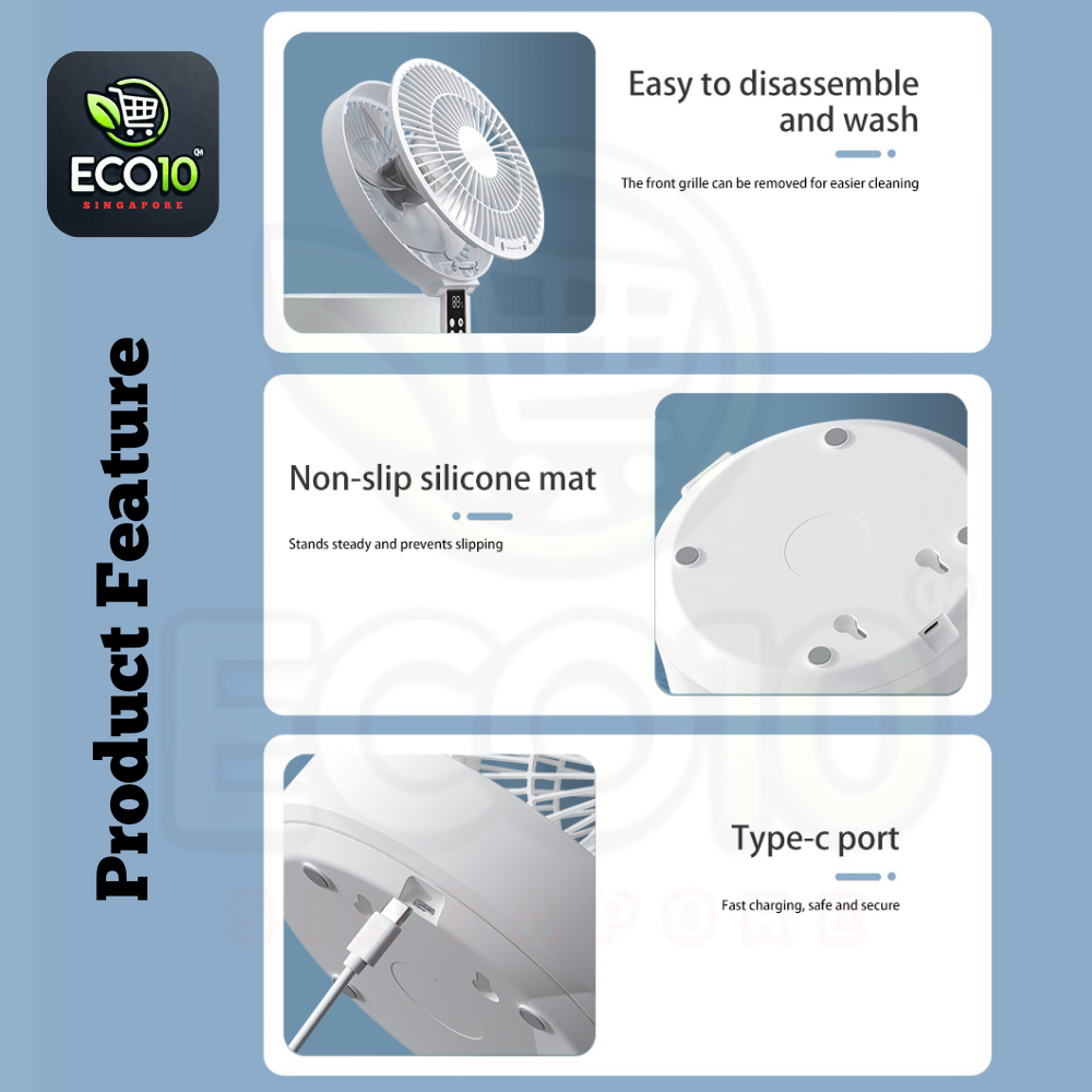 Rechargeable 90° Oscillating Wall-Mount & Desk Fan – Silent, Energy-Saving & Portable