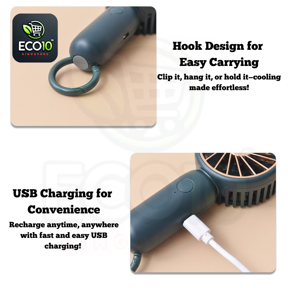 Rechargeable Portable Mini Cooler Fan – 3-Speed Adjustable, USB Rechargeable & Carabiner Hook
