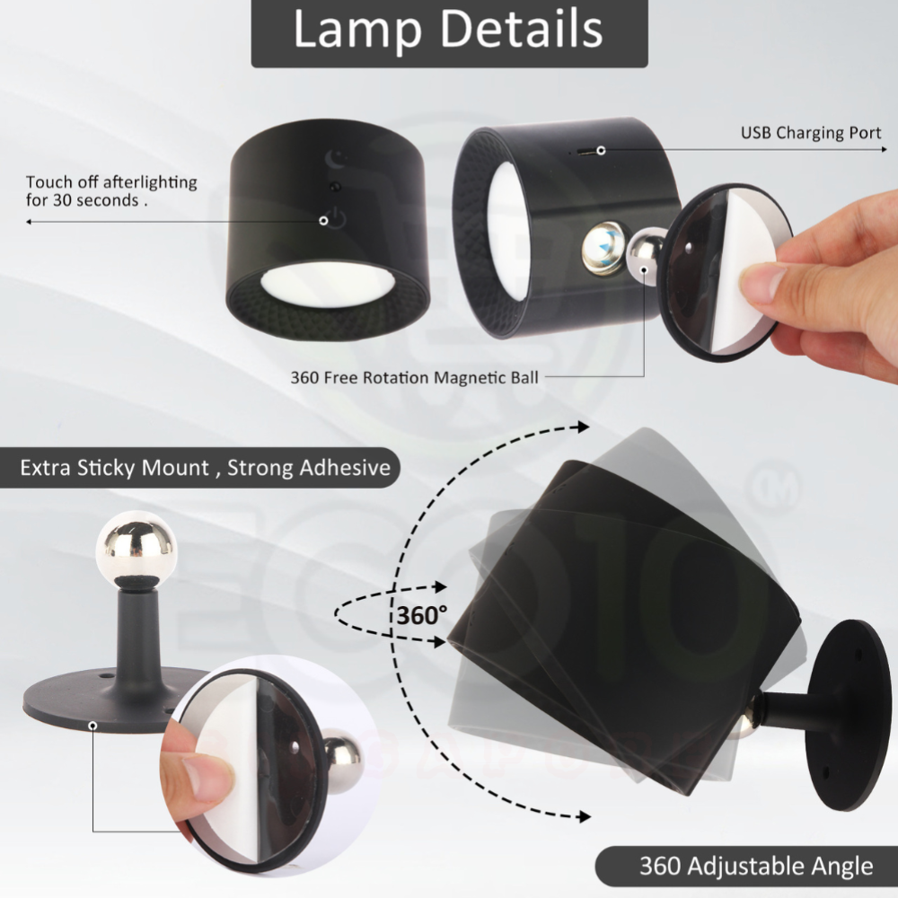 Rechargeable Wall Light – Touch & Remote Control, Adjustable Brightness, 360° Rotation